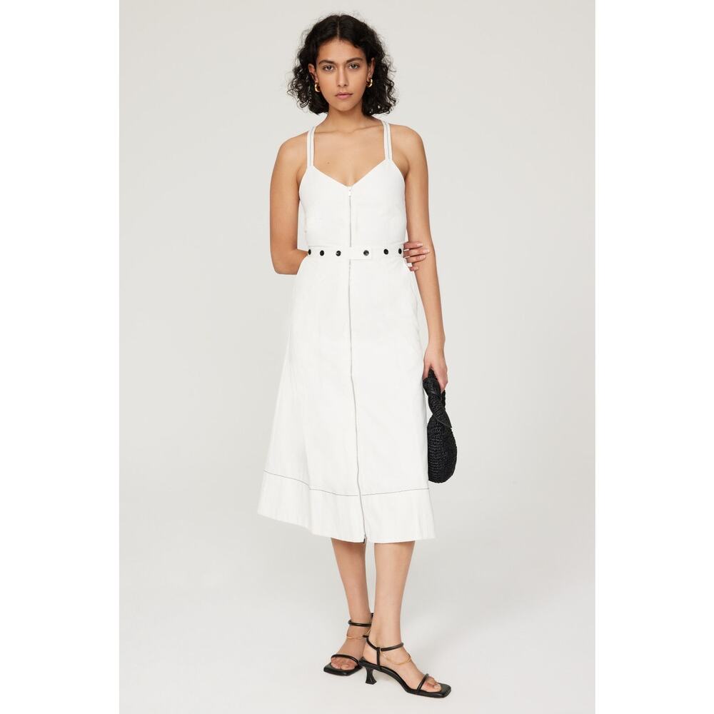 PROENZA SCHOULER White Exposed Zipper Button Detail Sleeveless Sundress Size 2